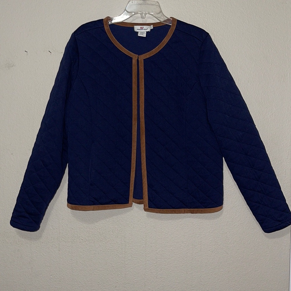 VINEYARD VINES QUILTED BLAZER STYLE LEATHER TRIM JACKET